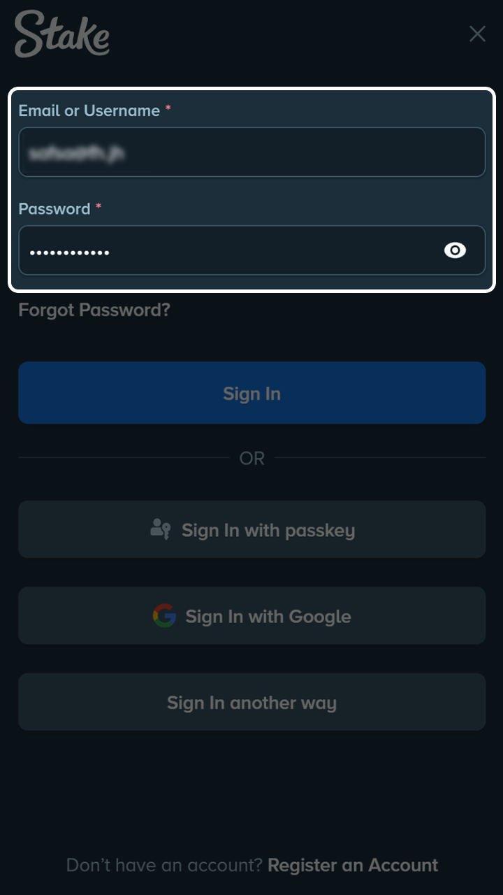 Provide your credentials to access Stake account.