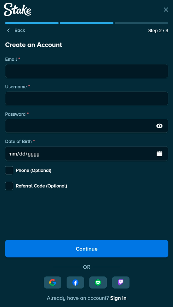 Complete instant registration and start betting in the Stake app.
