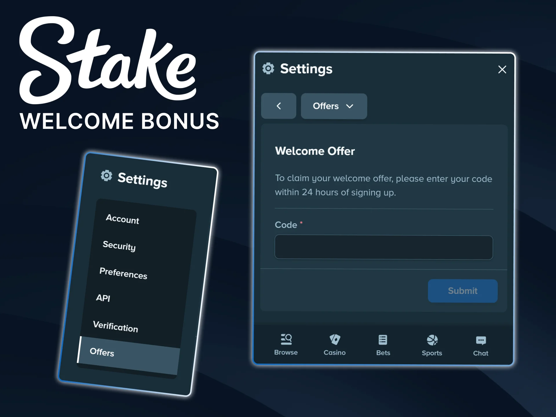 Activate the Stake welcome bonus to receive constant rakeback on every bet.