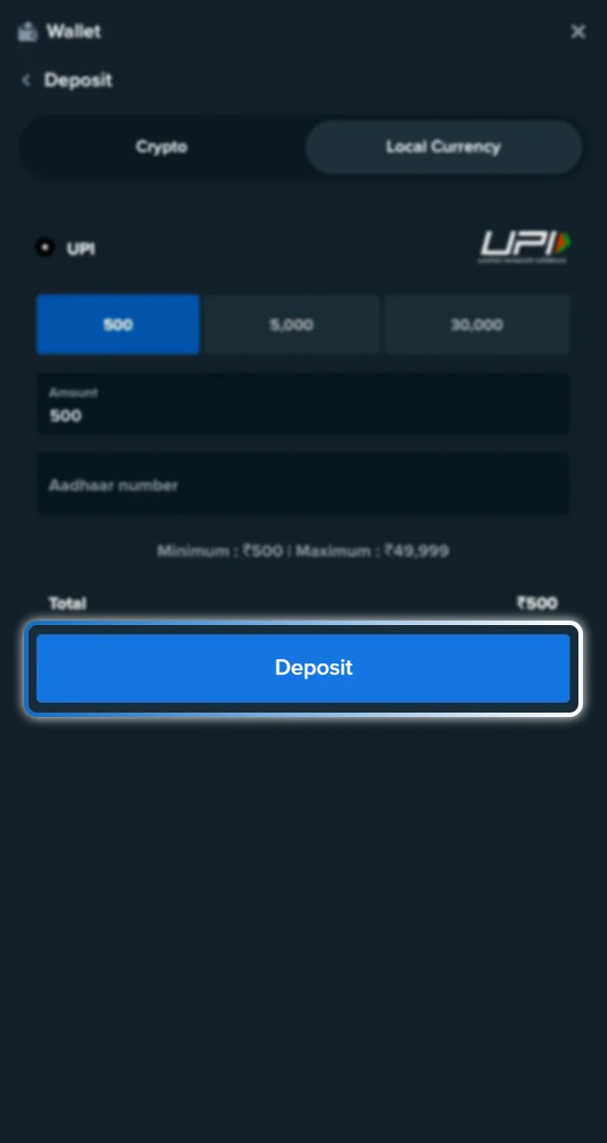 Confirm your deposit on the official Stake website.