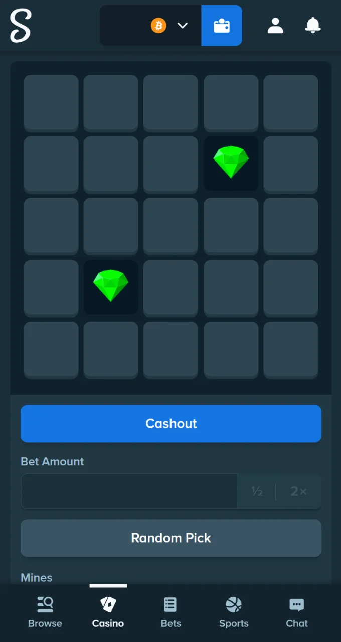 Uncover tiles and try not to uncover a mine while playing Stake Casino.