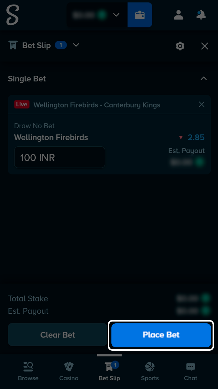 Finalize and place your official bet on Stake.