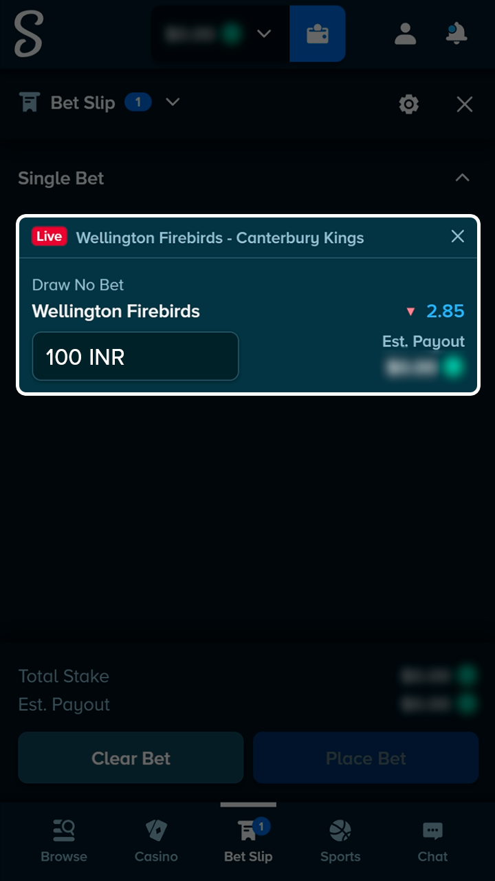 Input the desired wager amount in the Stake betslip.