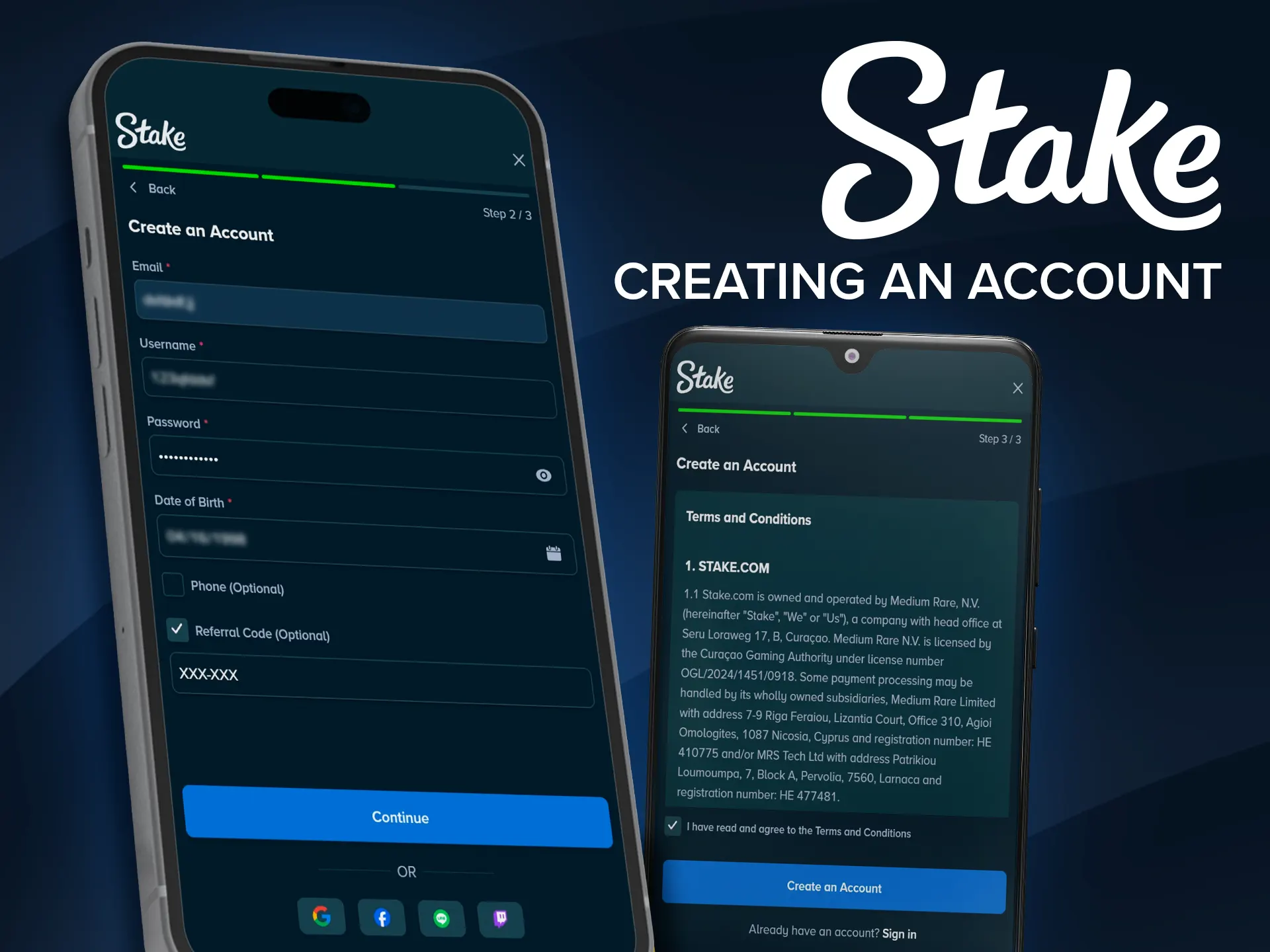 Register a new player account via Stake app.