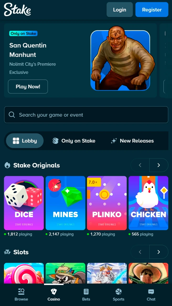 Play premium online casino games at Stake.