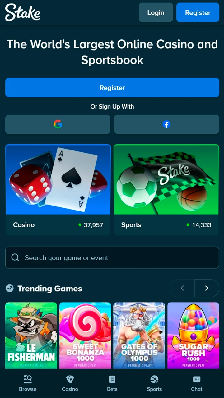 Explore the main dashboard of the Stake app.