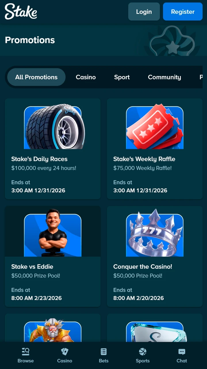 View latest bonuses and offers on Stake app.