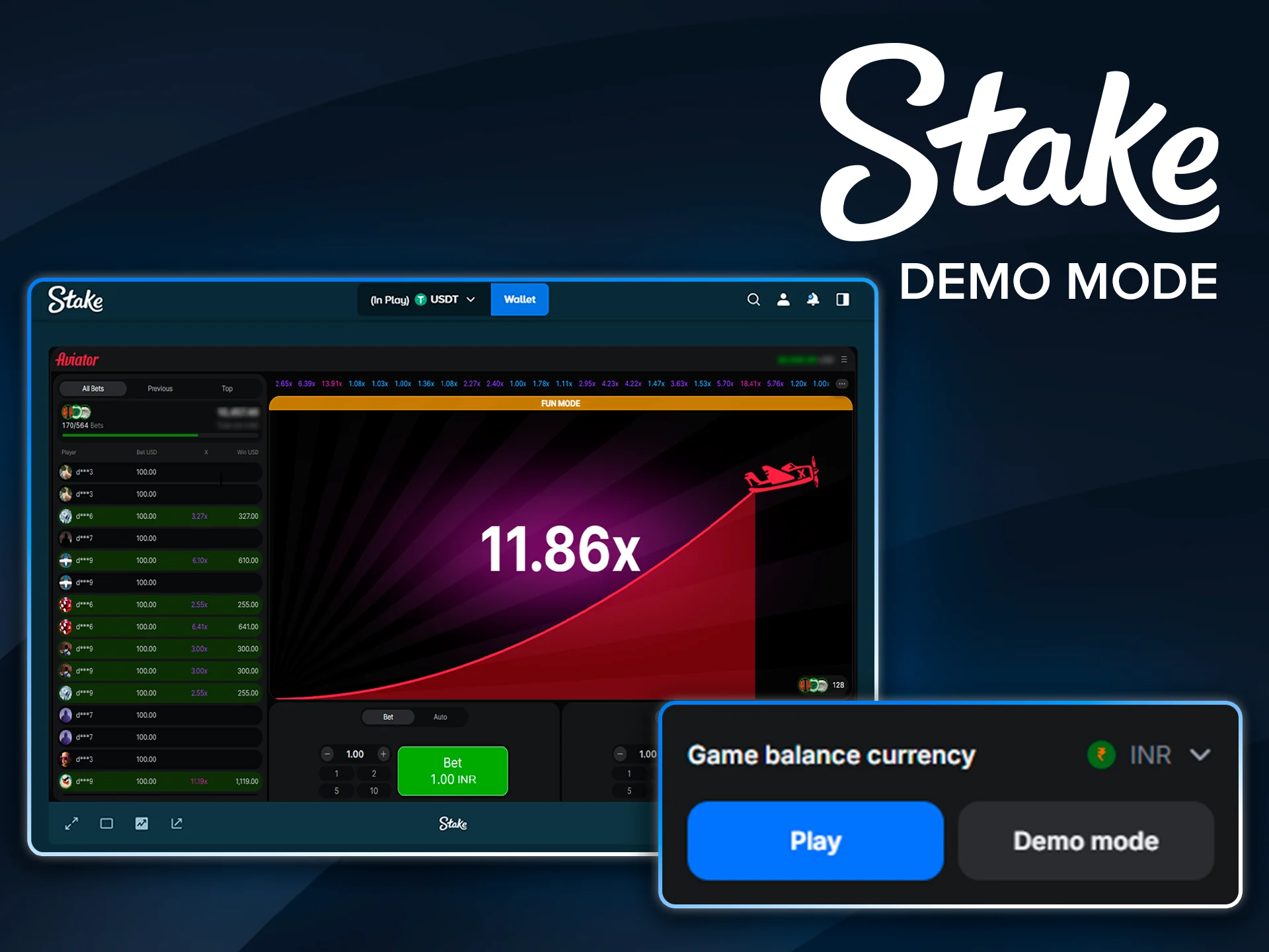 Try Aviator for free in demo mode on Stake.
