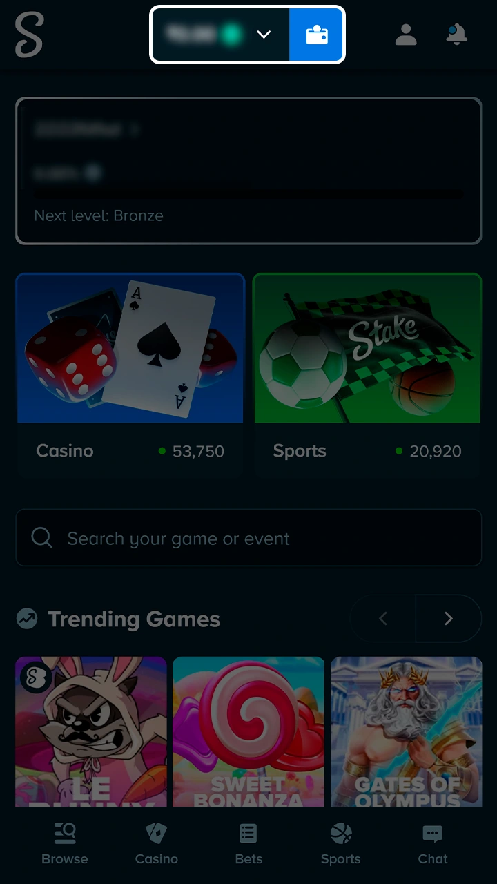 Securely fund your Stake account to start playing Aviator.