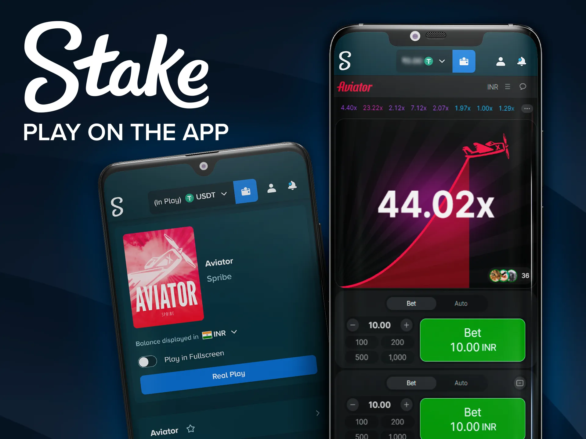 Enjoy Aviator mobile gaming using the official Stake app.