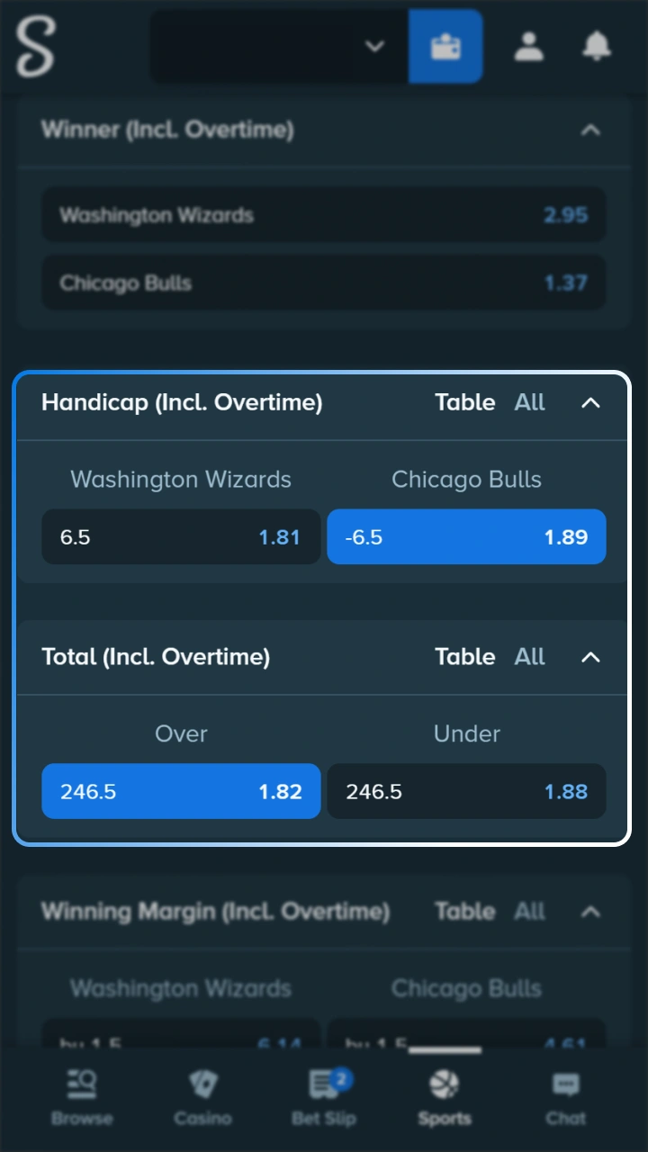 Select basketball markets for your betslip at Stake sportsbook.