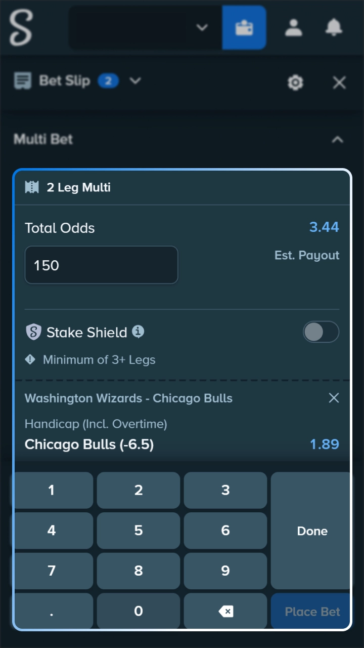 Insert bet amount and place your first basketball bet at Stake.