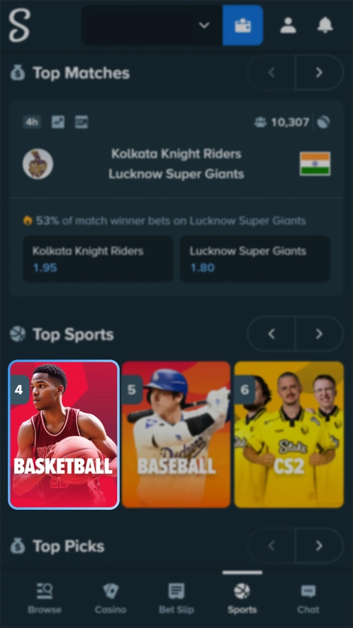 Select basketball in the menu or at Stake sports page.