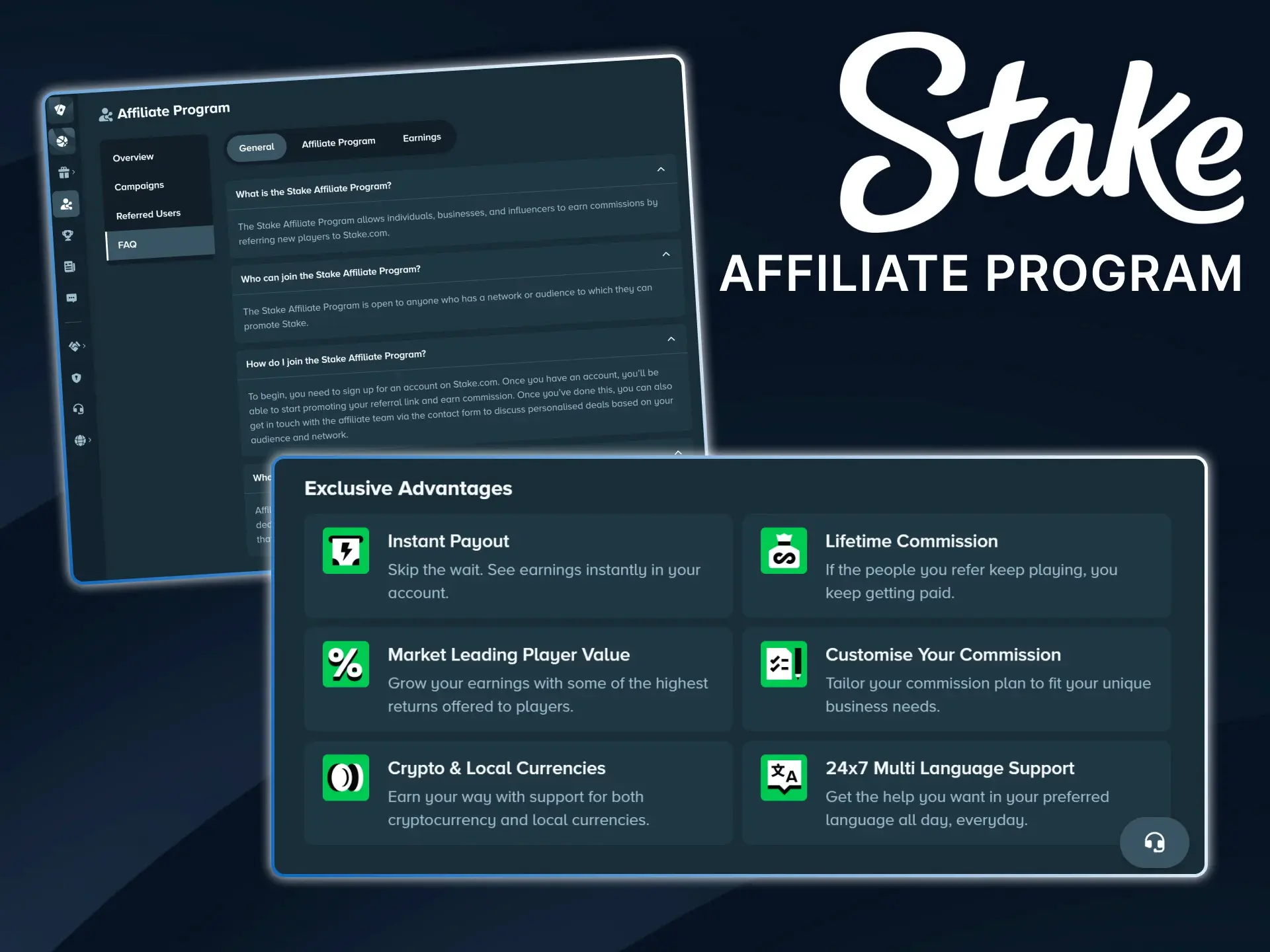 Sign up for the Stake Affiliate Program to earn commissions by referring new players.