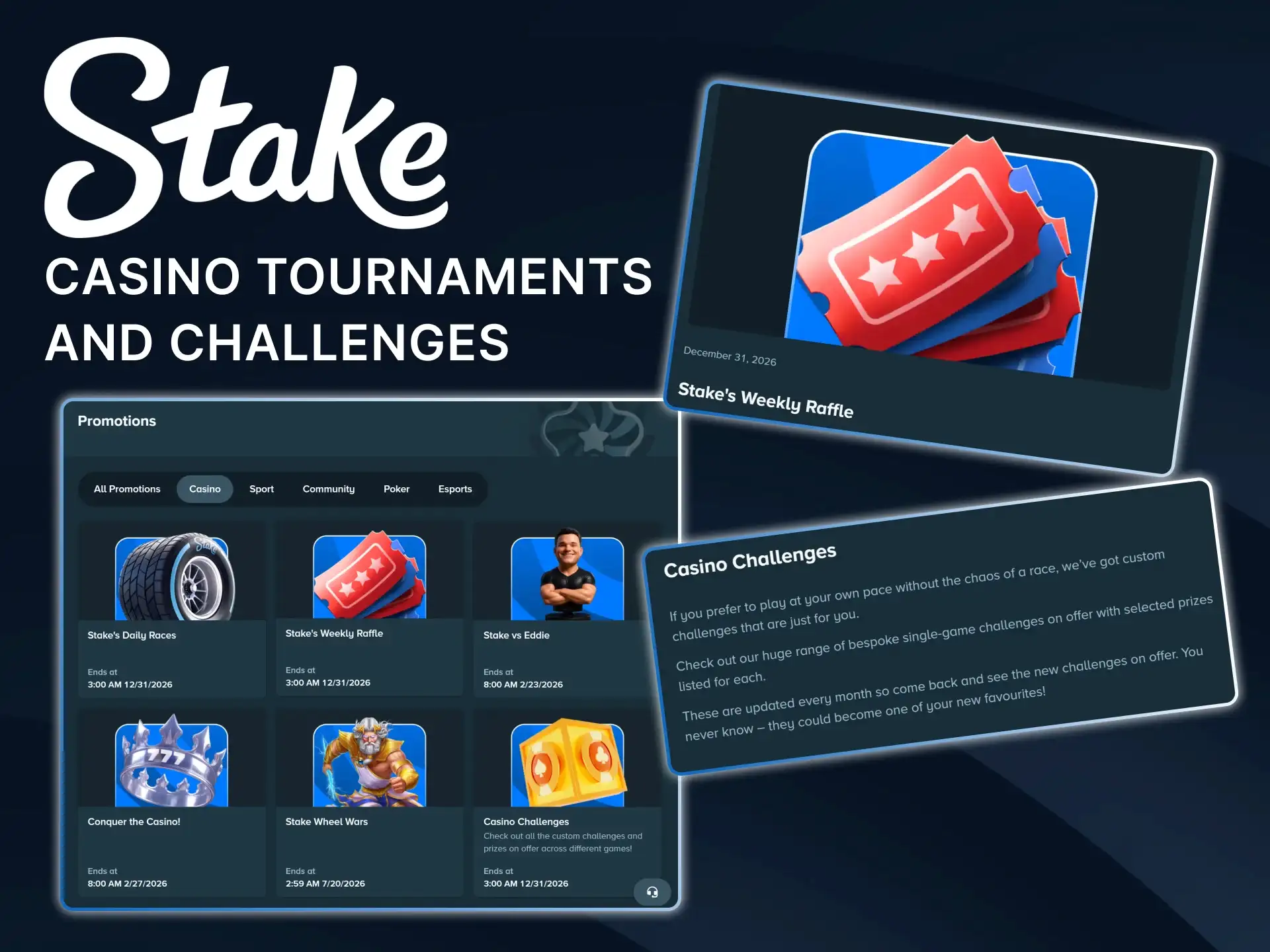 Join Stake Casino tournaments today to test your luck against players from around the world and compete for prizes.