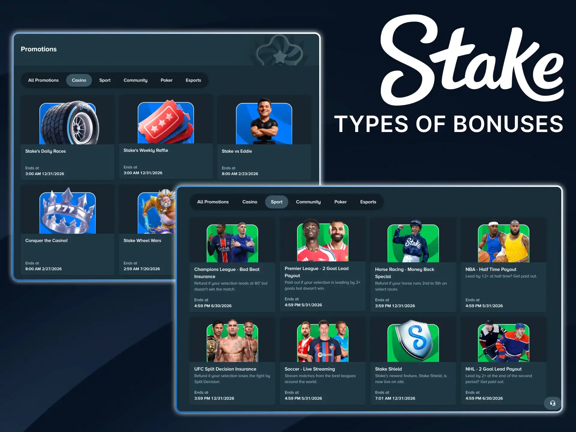 Explore the wide range of lucrative bonuses and seasonal promotions available at Stake.