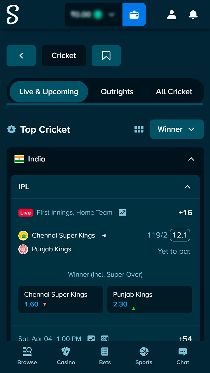 Select from a wide range of cricket matches on Stake.