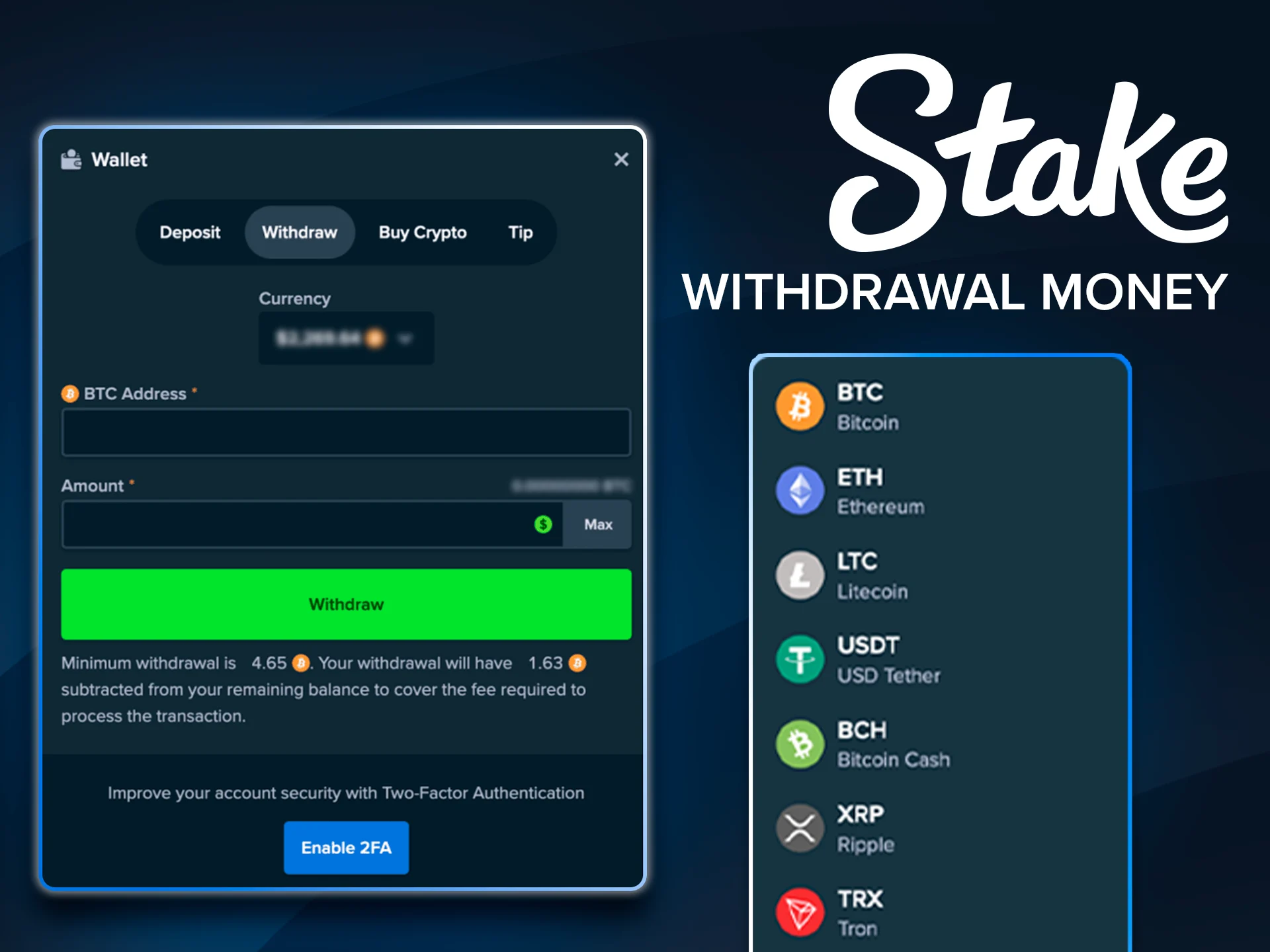 Quick withdrawal process showing dashboard navigation, method selection, and 24-hour fund transfer completion.