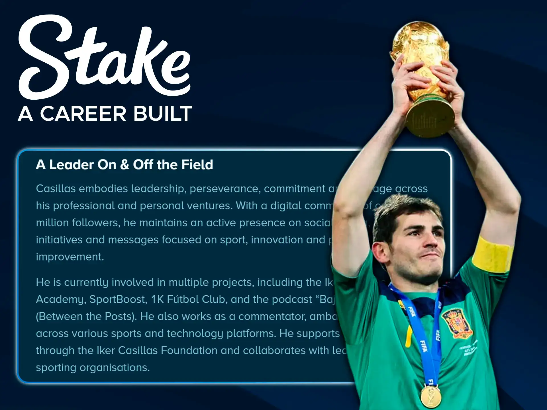 Explore the successful career of Stake ambassador Iker Casillas.
