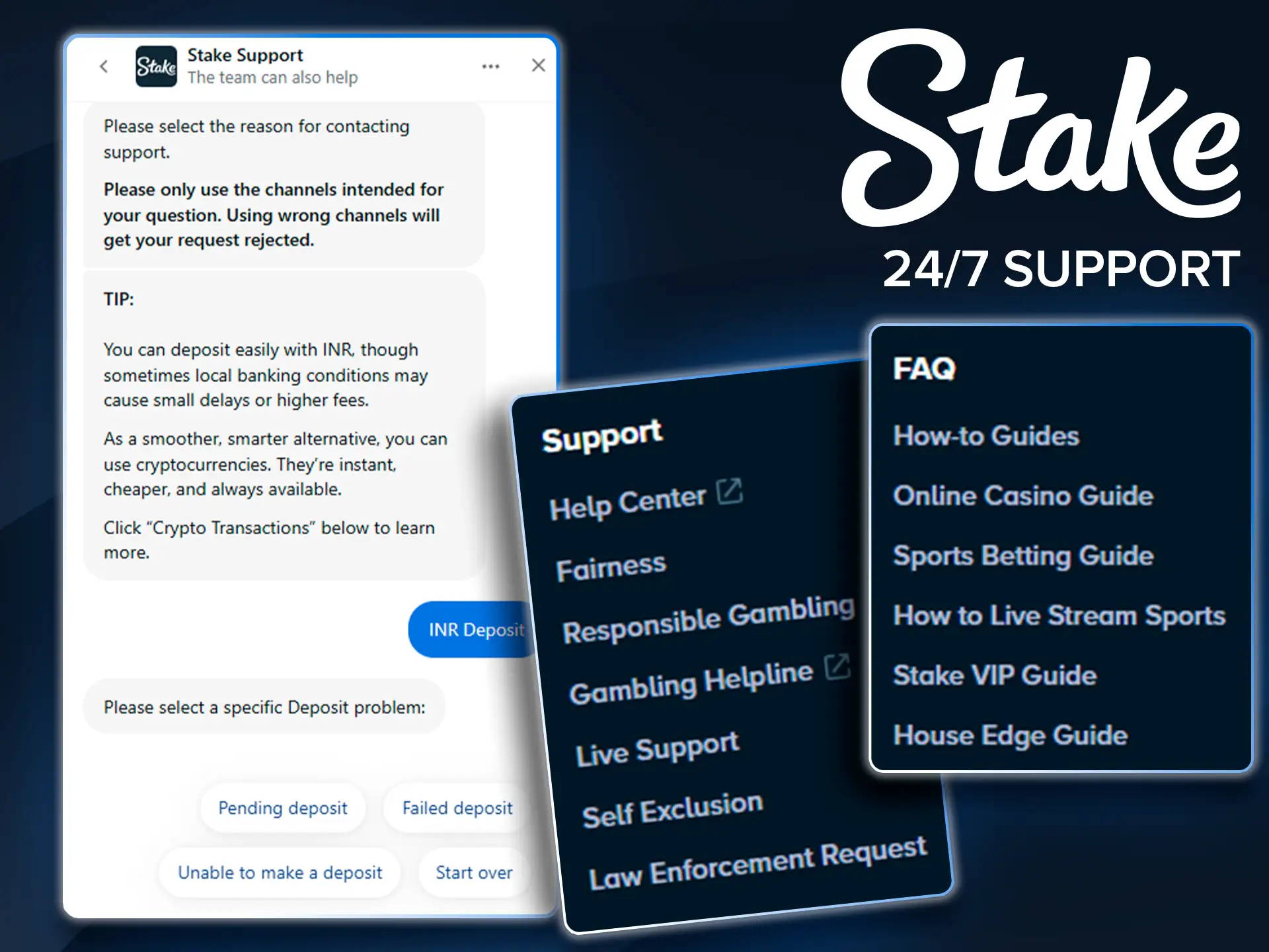 Use your favorite support methods when needed in Stake.