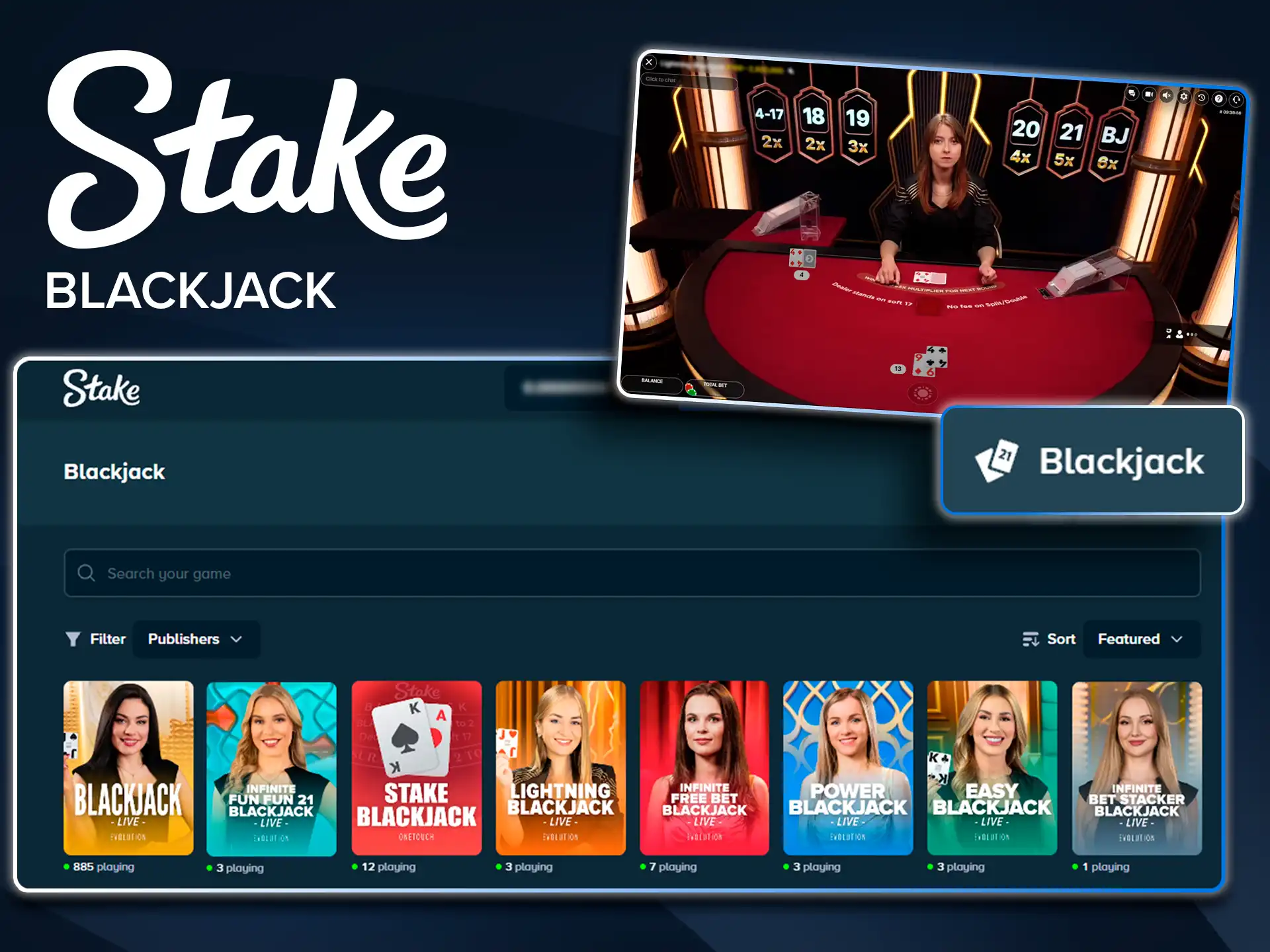 Live blackjack with real dealers on Stake.