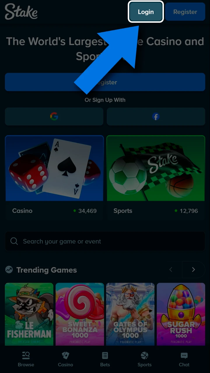 Navigate to the Stake user login page.