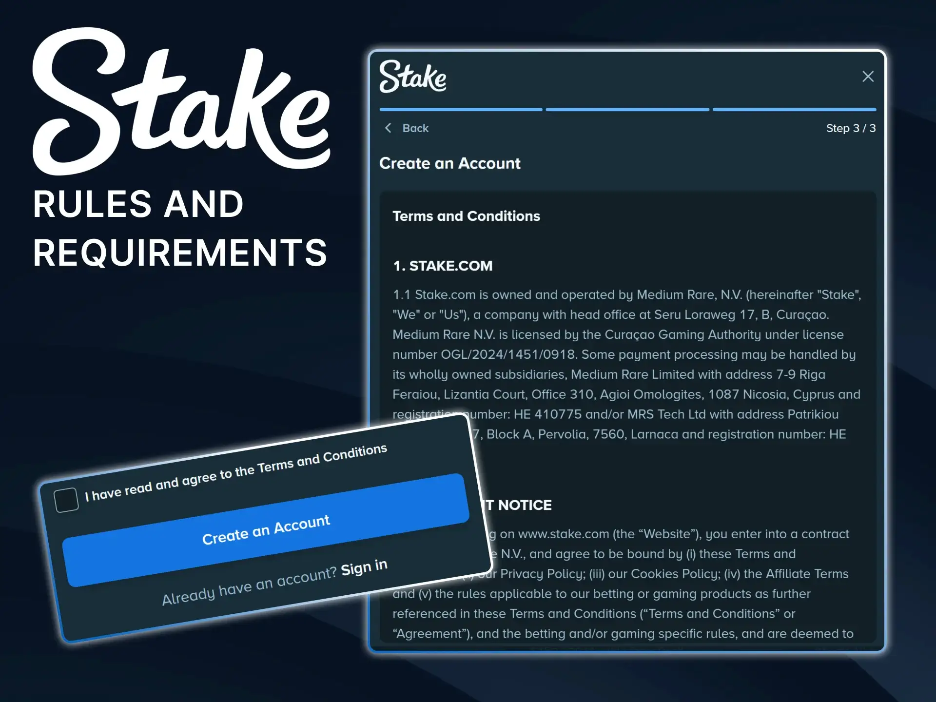 Read the official Stake registration rules before creating your new player profile today.