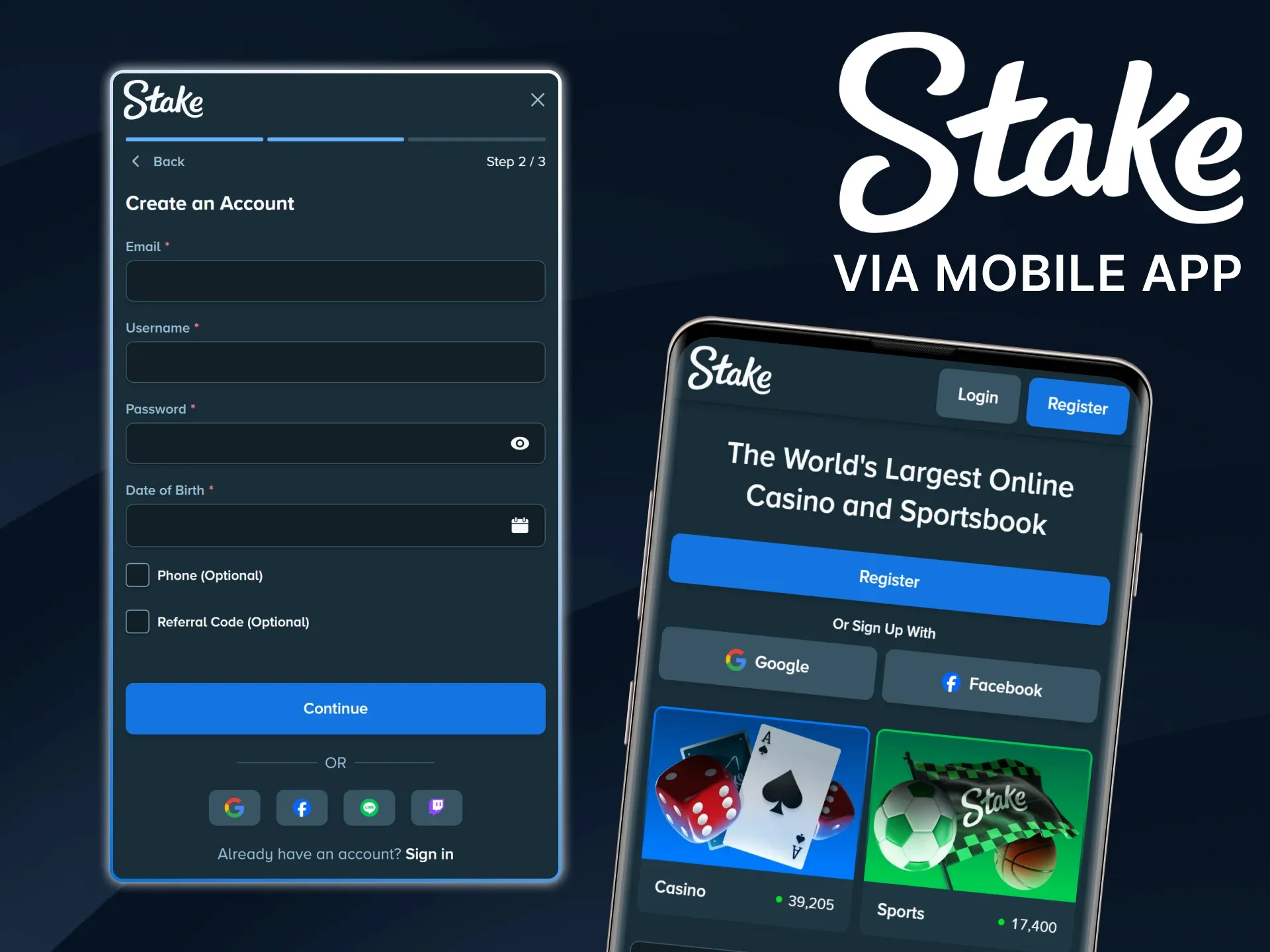 Download the mobile app and register a new Stake account to start playing today.
