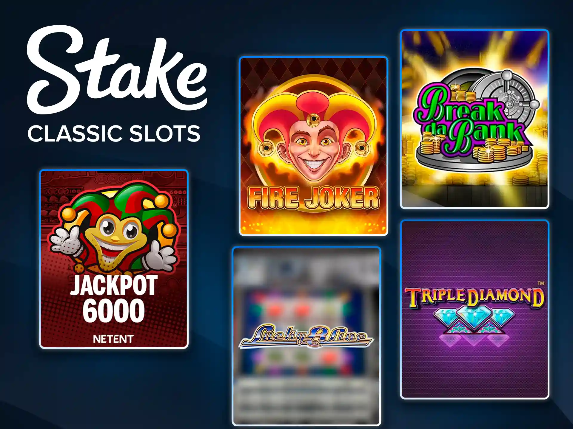 Play traditional three-reel classic slots at Stake casino.