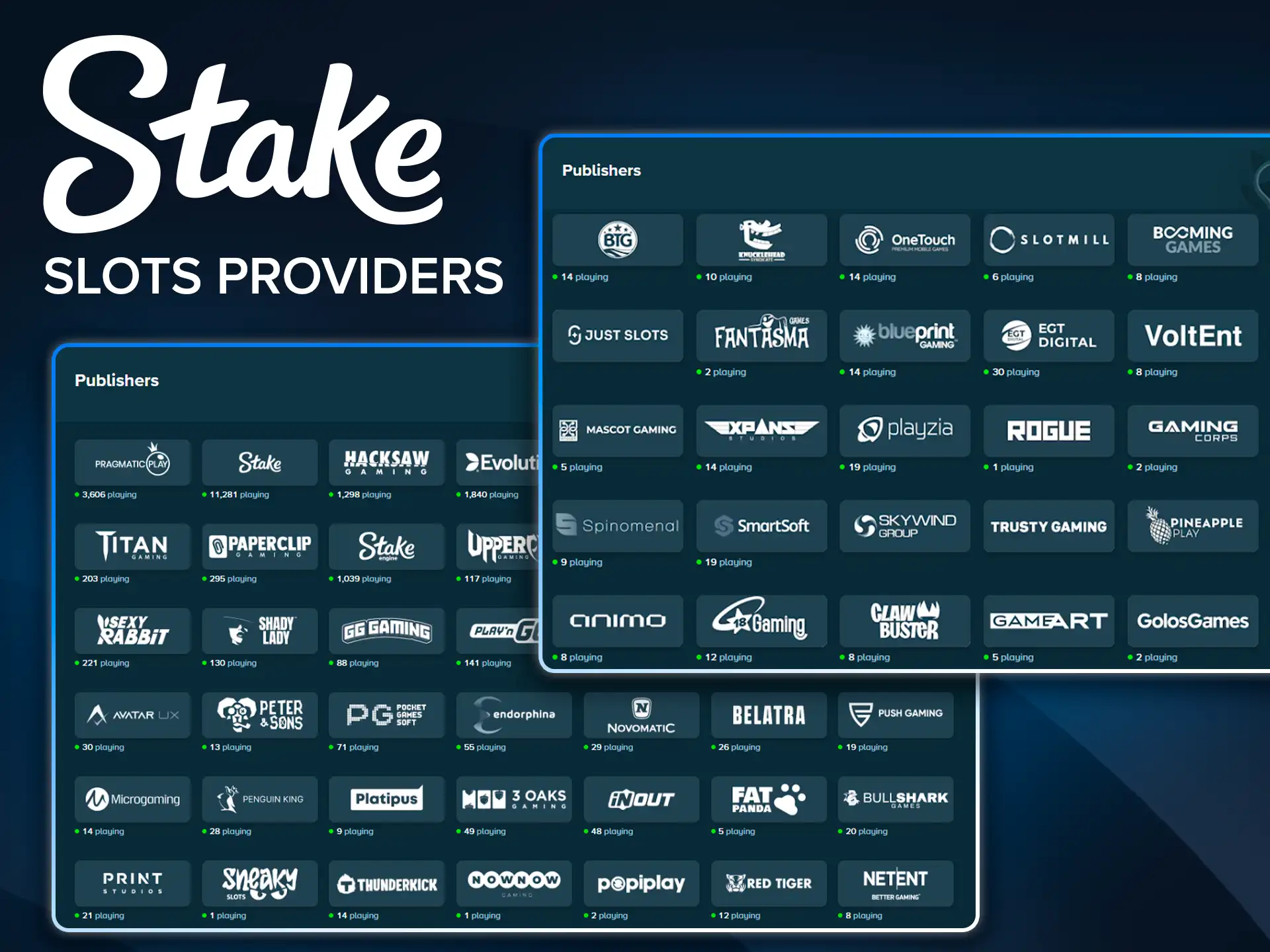 Top tier software developers providing games for the Stake website.