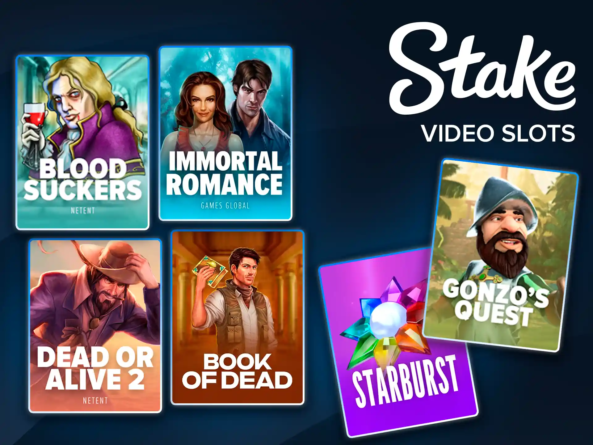 Modern video slots with immersive graphics on Stake platform.