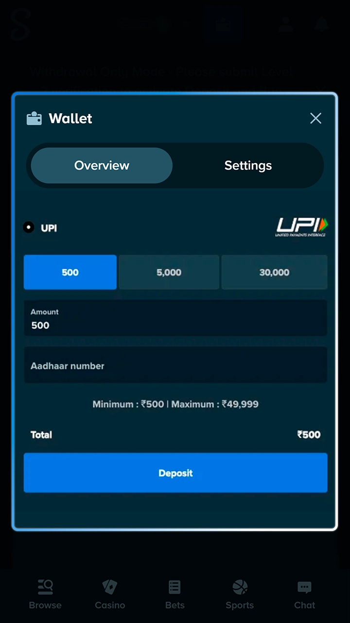 Fund your balance using secure payment methods on Stake.