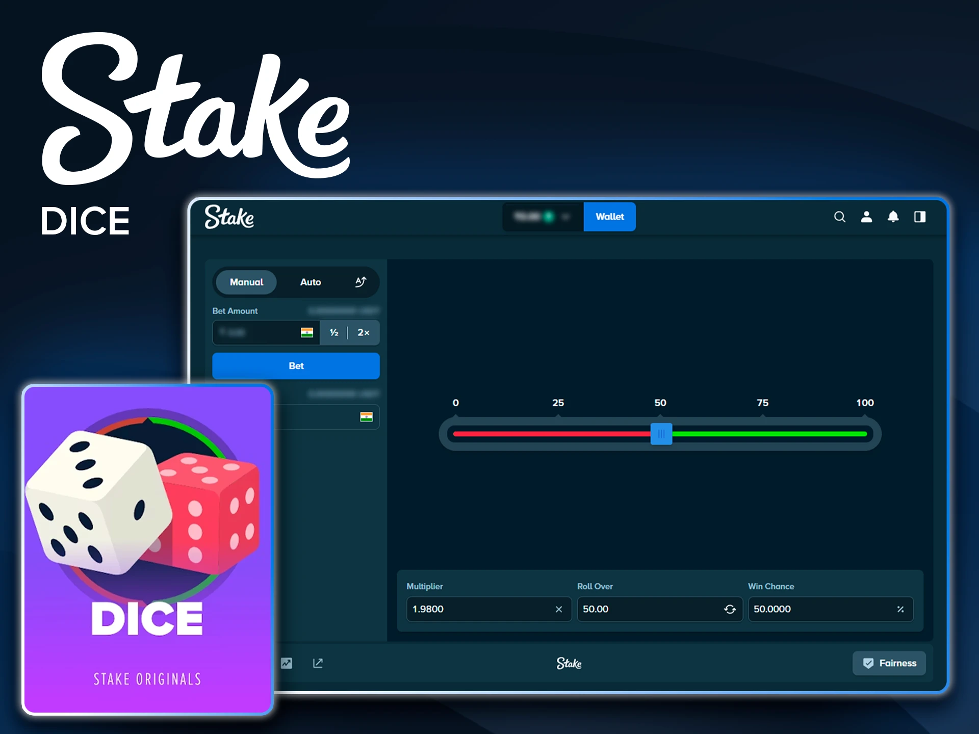 Roll for high multipliers in the classic Stake Dice game.