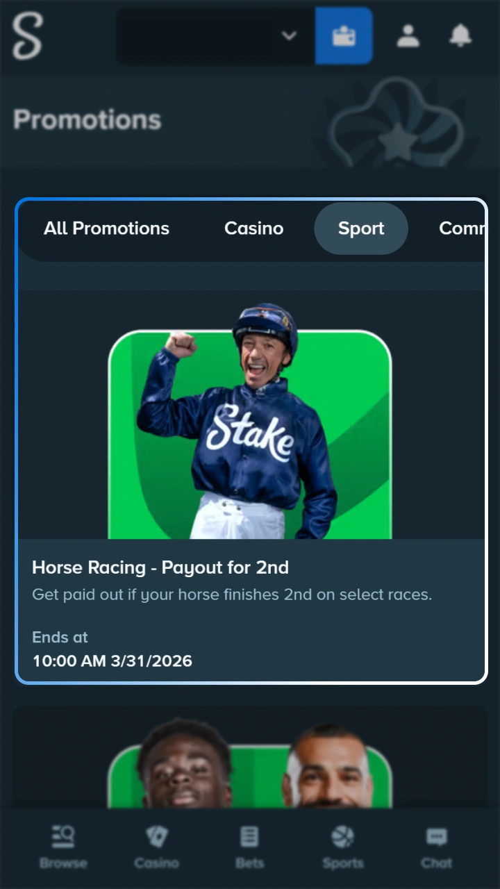 Choose welcome or any other tennis bonus from Stake.