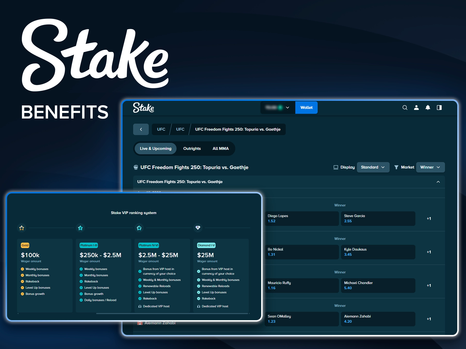 Special betting promotions and UFC odds available on Stake.