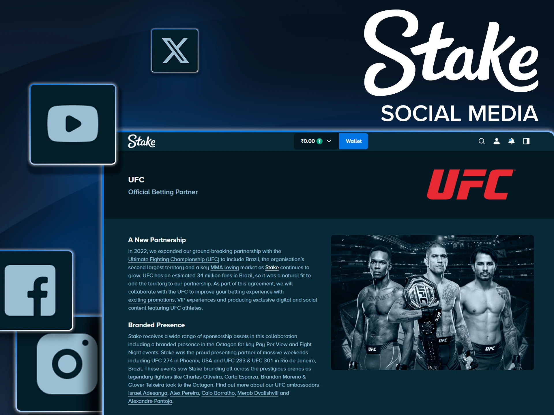 Where to find UFC and Stake updates on social media.