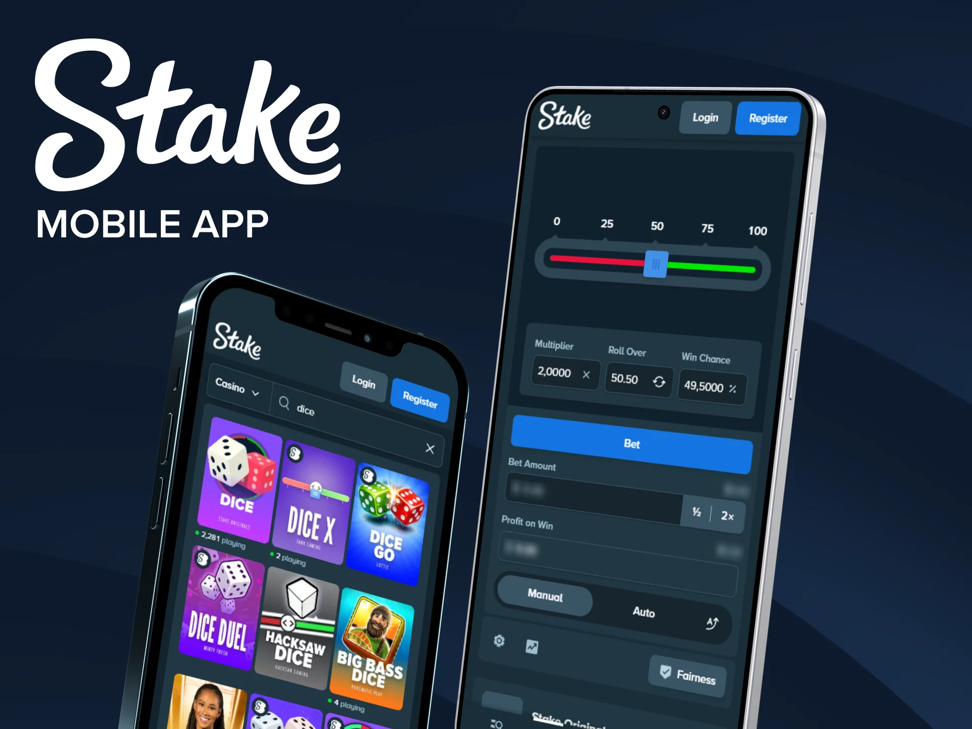 Launch the Dice game on your mobile phone via the handy Stake app.