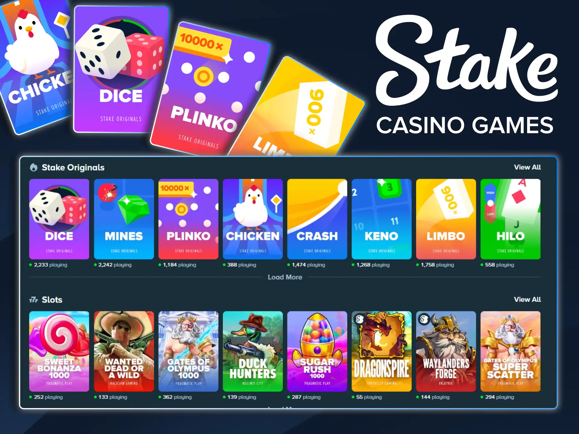 Explore a wide variety of casino games alongside the Stake Dice.