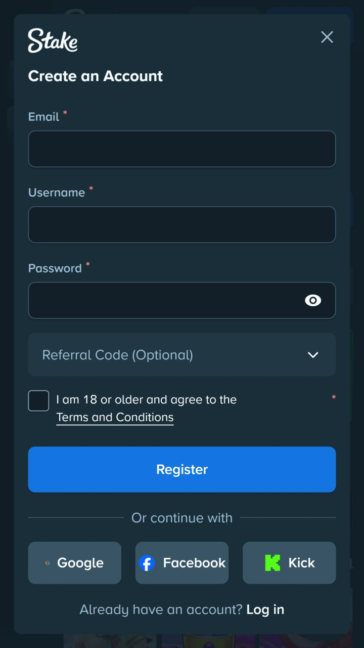 Create a personal account to begin your journey with Stake Dice.
