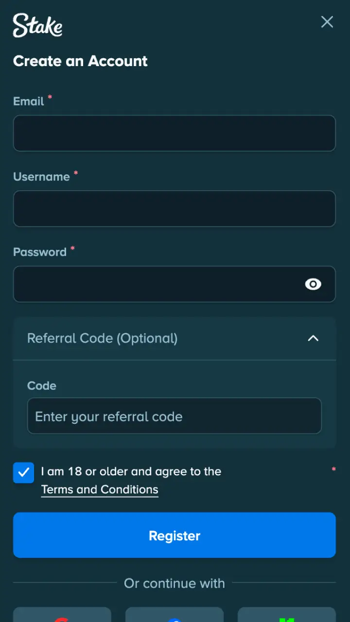 Enter required details and create your official Stake football account.