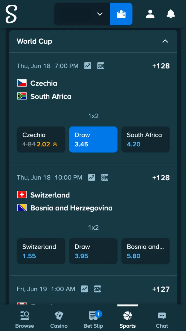 Select a market and place your bet on football at Stake.