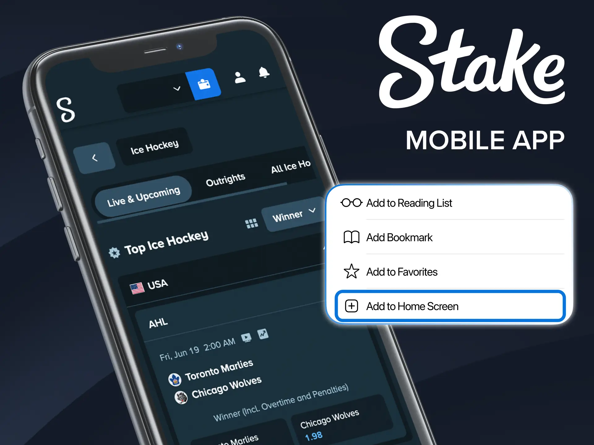 Download the Stake App and start betting on thrilling ice hockey matches.