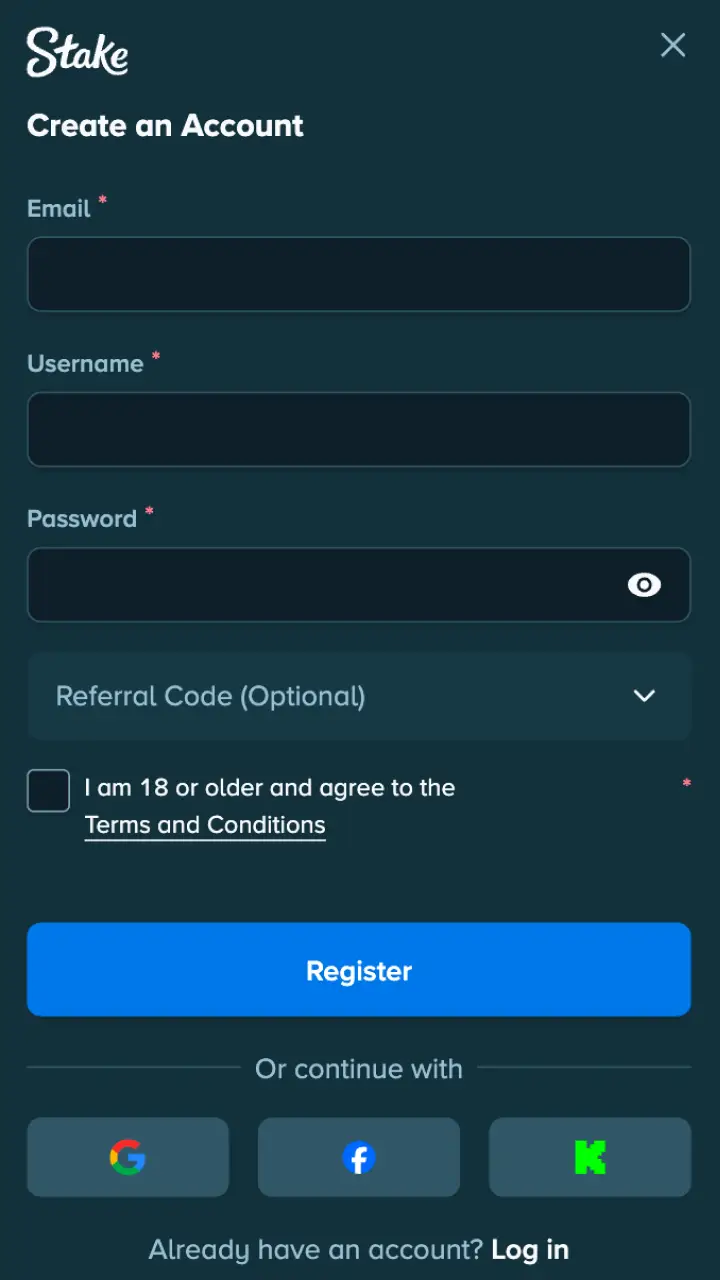 Enter required details and set up your official Stake ice hockey account.
