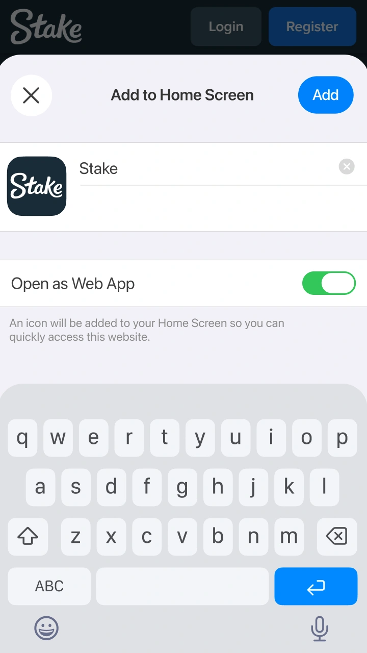 Add the official Stake web app to your iPhone home screen.