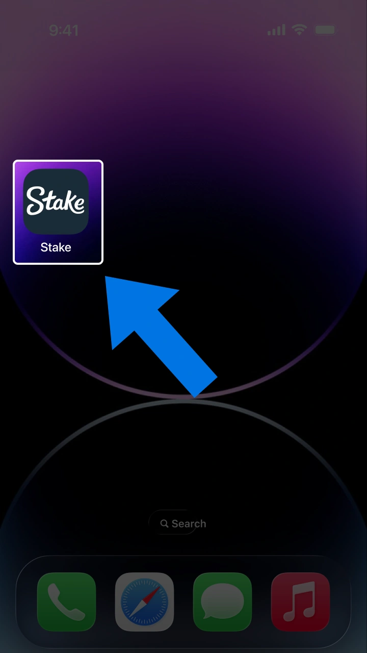 Launch the shortcut on your iOS device and start playing at Stake.