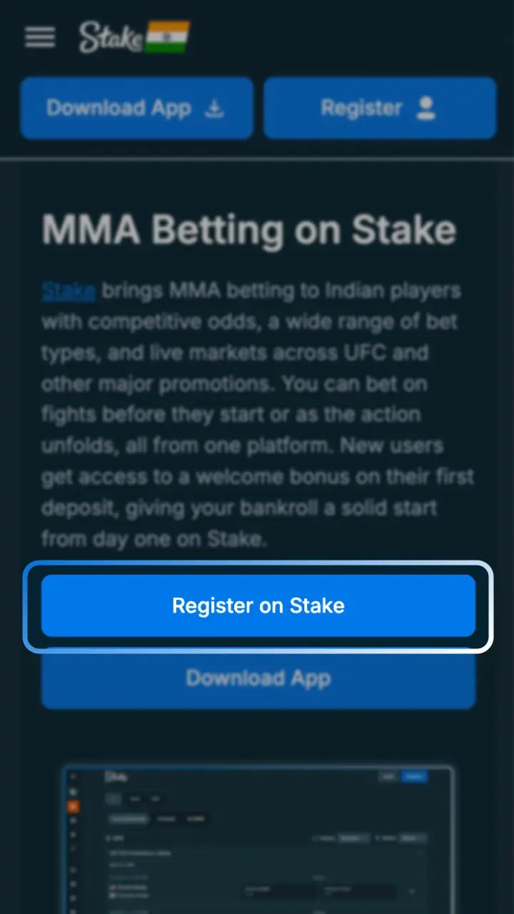 Sign up via this page to begin your MMA adventure at Stake.