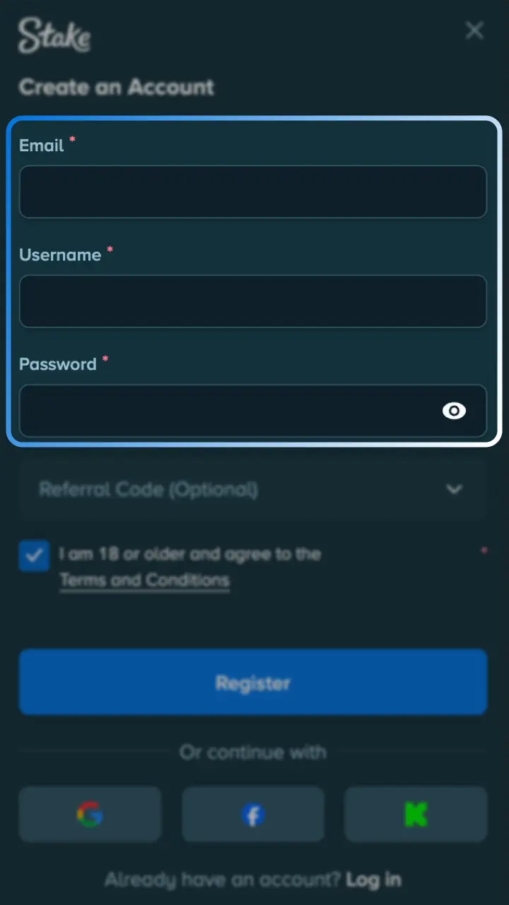 Enter required details and verify your official Stake MMA account.