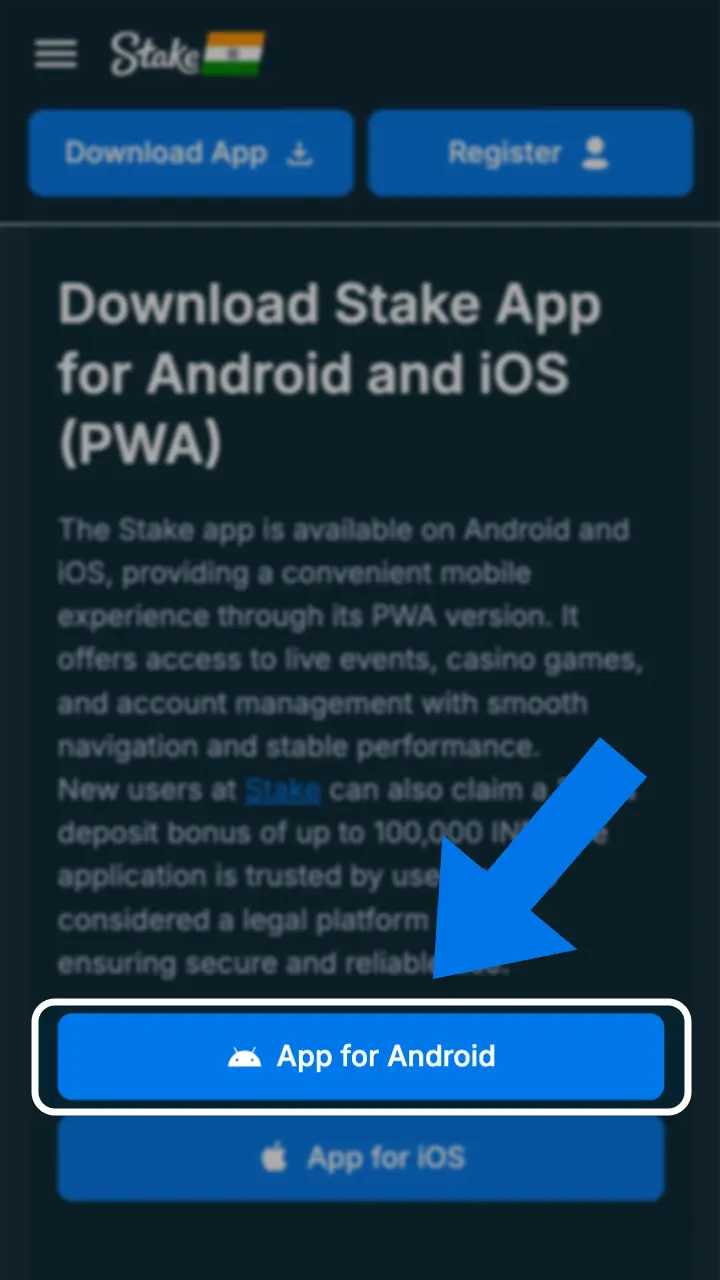 Visit the official Stake site for app download.