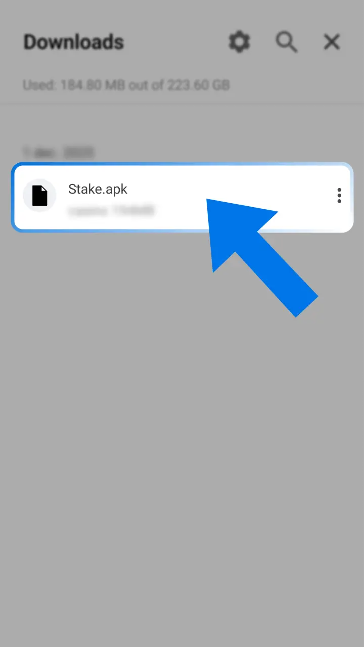Start the installation of the Stake casino app from your phone's downloads.